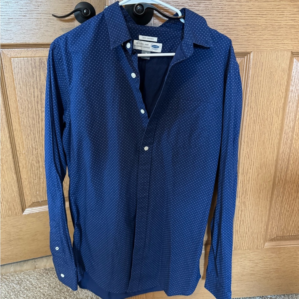 Old Navy Men's Dark Blue Polka Dot Shirt